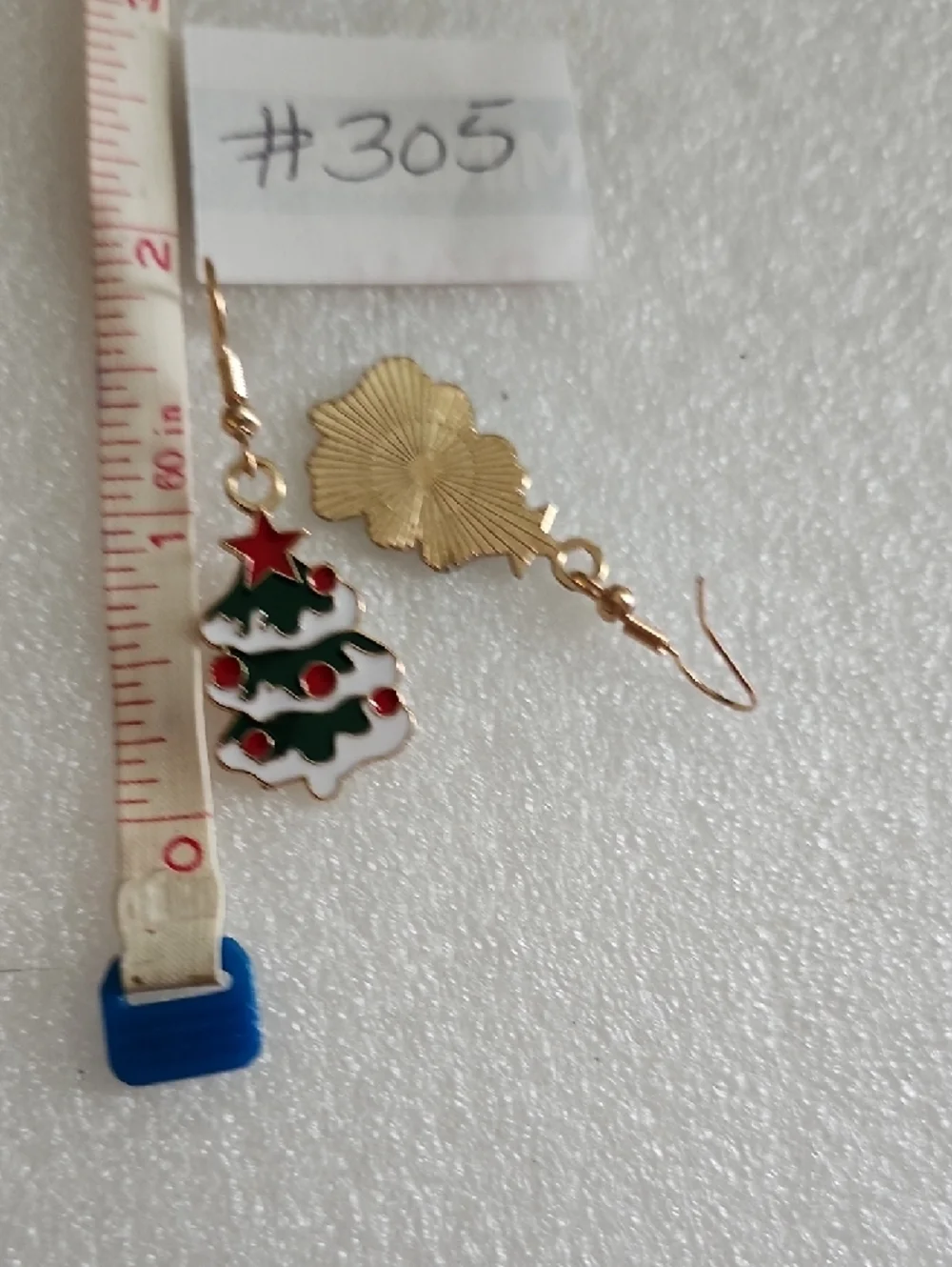 Hand Crafted Green and White Christmas Tree Earrings with Red Accents
